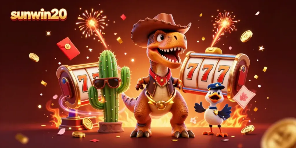 Engage in thrilling gameplay at sunwin20 with vibrant visuals and exciting characters in a casino-themed illustration.