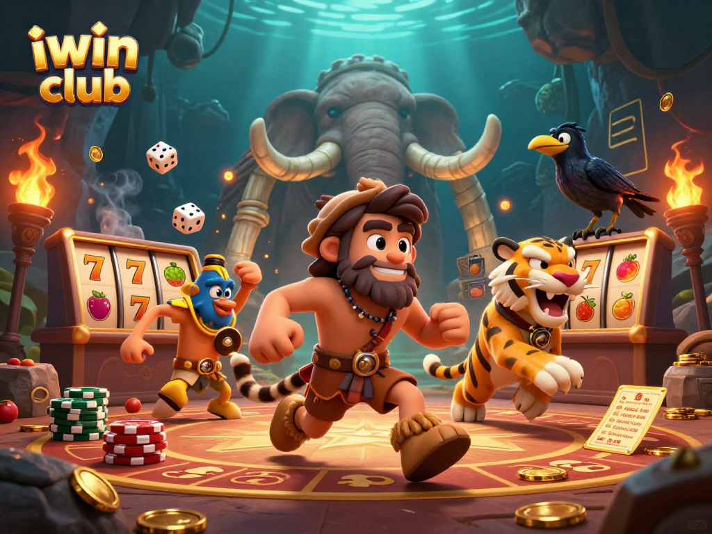 Experience the thrill of iwin club’s dynamic slot animations in a vibrant casino illustration.