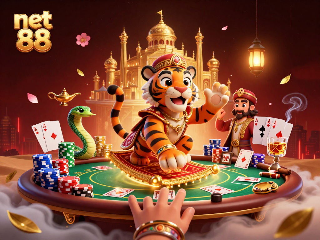Engage with thrilling net 88 casino action featuring a vibrant Arabian Nights scene.