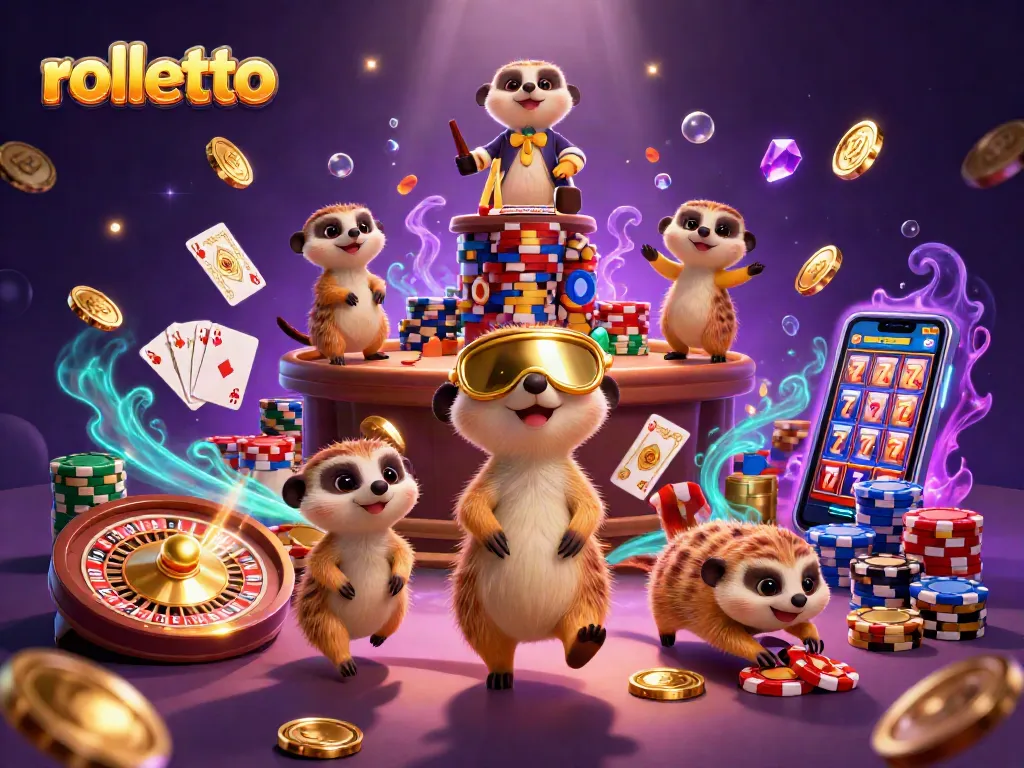 Experience rolletto's lively casino atmosphere with meerkats engaging in high-stakes gambling.