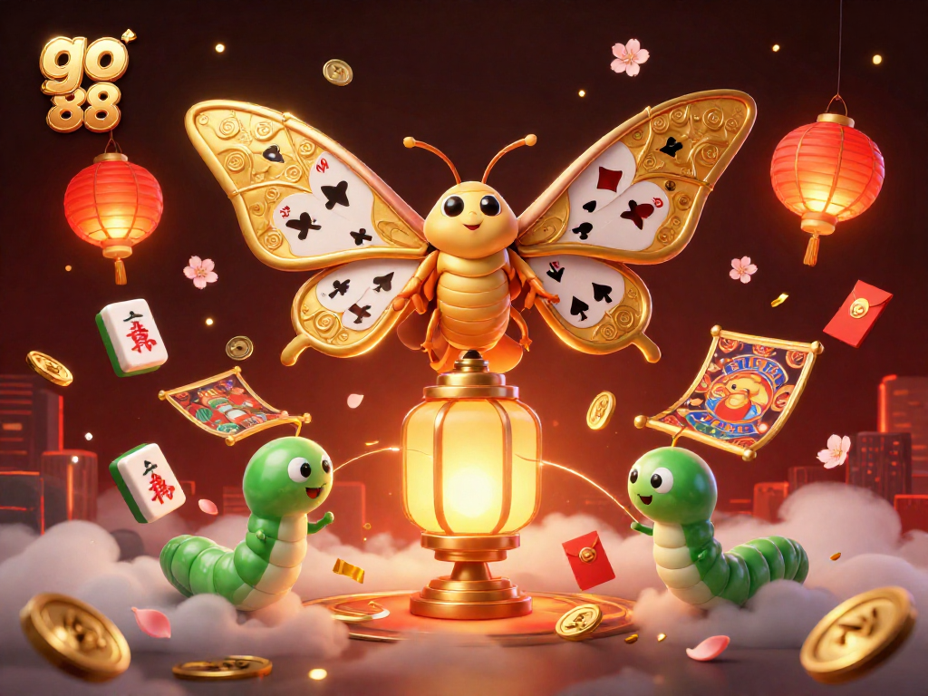 Engage with go 88 gaming excitement featuring an atlas moth above casino elements.