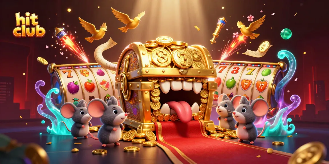 Experience the thrill at hit club with a vibrant 3D illustration of treasure and rewards!