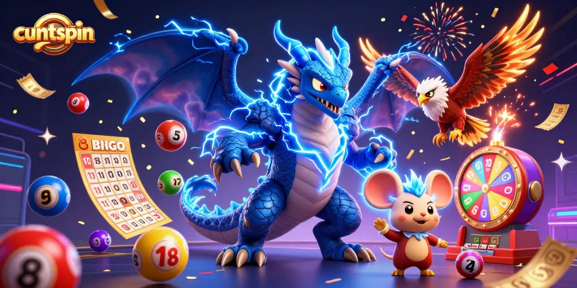 Cuntspin offers an electric gaming experience with animated lottery balls and prize elements.