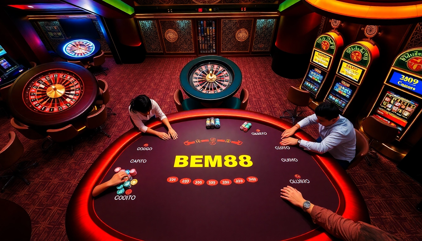Experience the thrill of gaming at BEM88 with vibrant poker and roulette action.