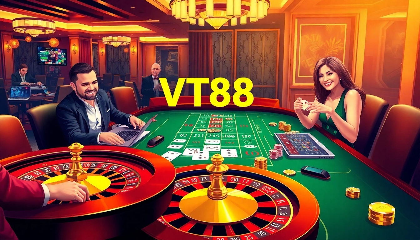 Engaging players at a luxurious casino table showcasing VT88 betting interfaces.