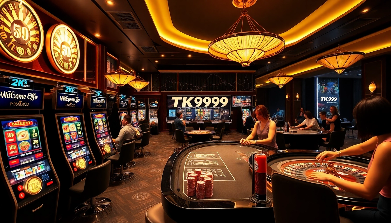 Players experiencing excitement at TK999's luxurious online casino with vibrant gaming options.