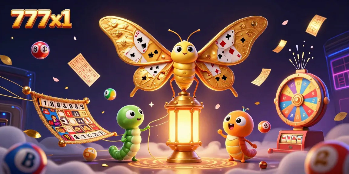 Engage in thrilling wins at 777x1 with vibrant casino scenes and dynamic lottery elements swirling around.