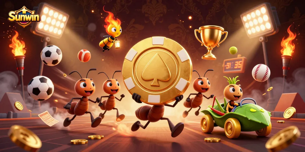 Sunwin teams of ants executing a daring heist in a dynamic casino scene with vibrant action elements.