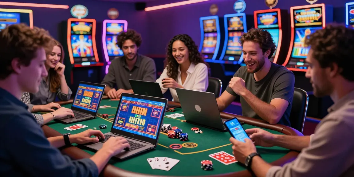 Players enjoying games at casinos that accept credit cards, showcasing colorful screens and casino atmosphere.