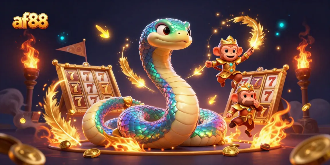 Experience the excitement of af88 by spinning slot reels alongside a vibrant monkey king character.