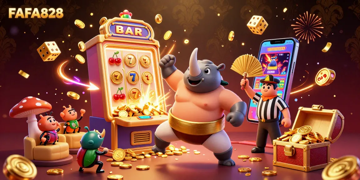 Experience thrilling gameplay at FAFA828 with a dynamic casino scene bursting with excitement and golden rewards.
